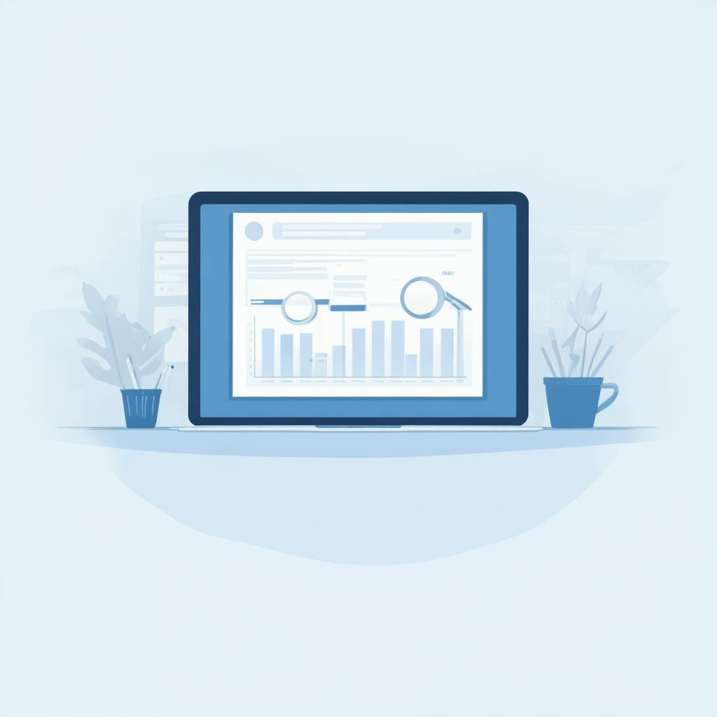 A digital dashboard on a computer screen with magnifying glasses over bar graphs, representing analytical tools used when you buy organic search traffic.