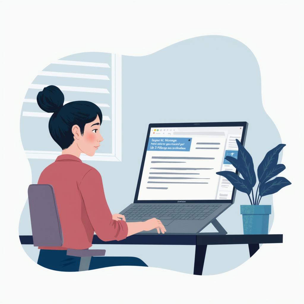 Person working at a laptop displaying a message interface, illustrating how AI speech writing assists in generating engaging and structured speeches