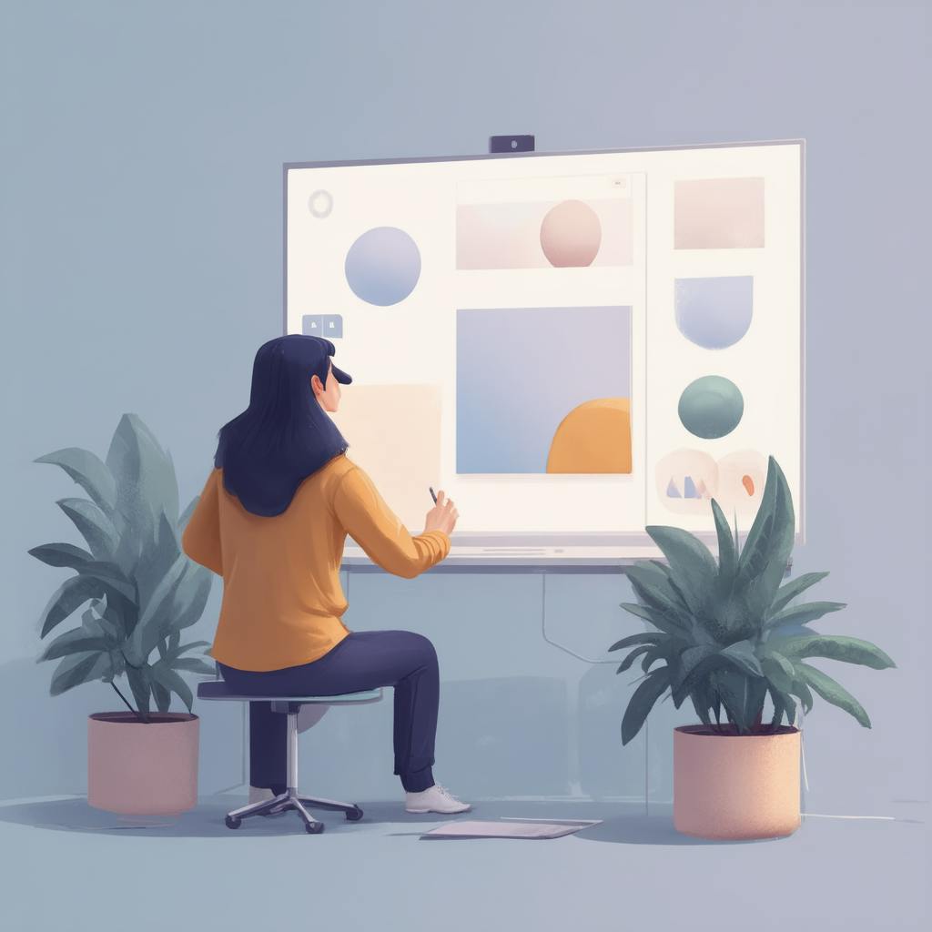 A designer interacting with a digital interface surrounded by plants, illustrating the advantages of motion graphics in enhancing user experience and engagement.