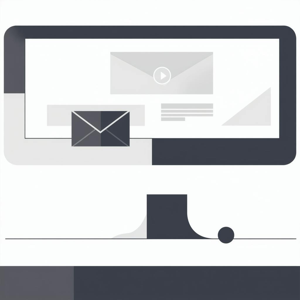 Illustration of a desktop monitor displaying envelopes and layout blocks, representing a digital workspace for creating an email design portfolio.