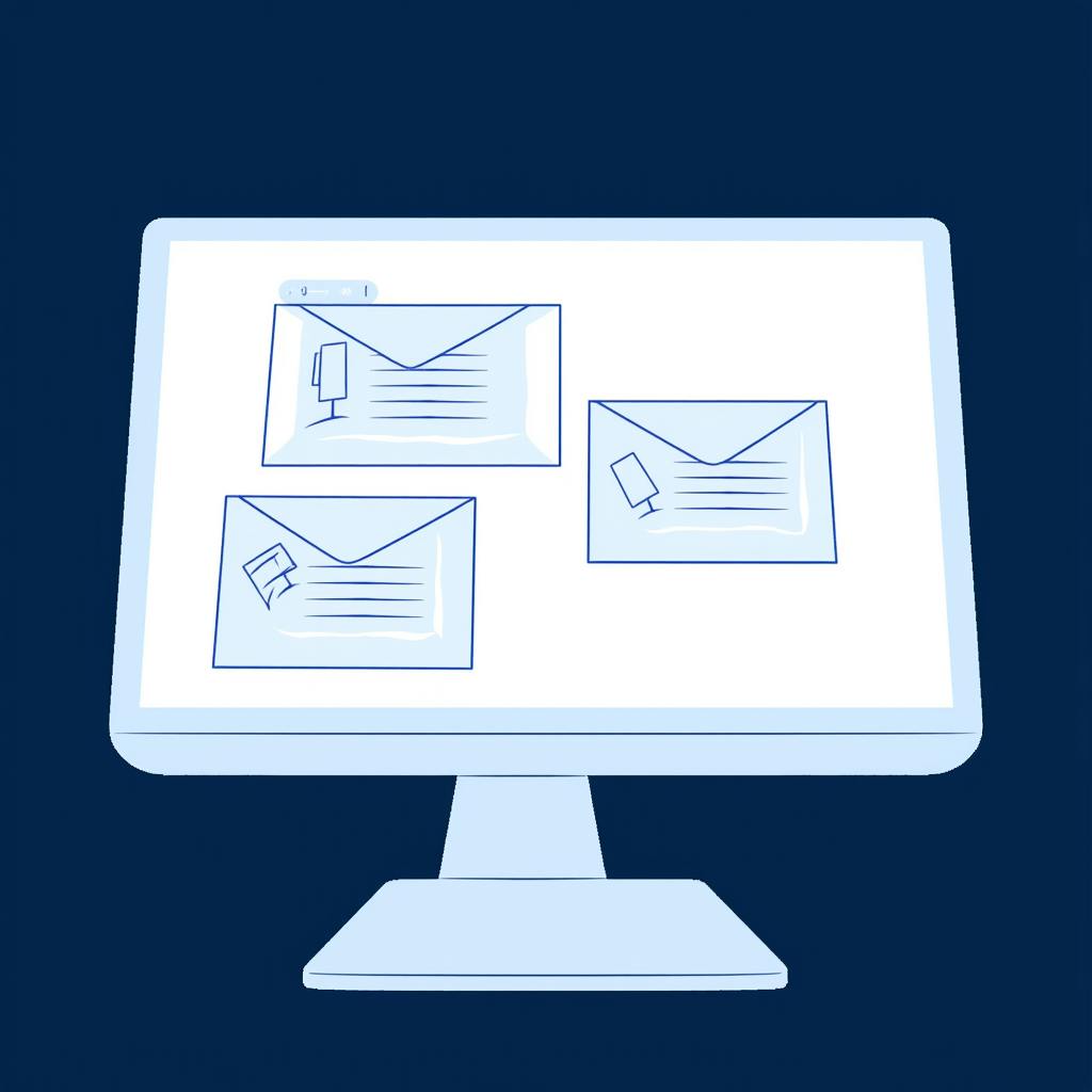 Stylized monitor displaying three email mockups, showcasing diverse layout styles for an email design portfolio presentation.