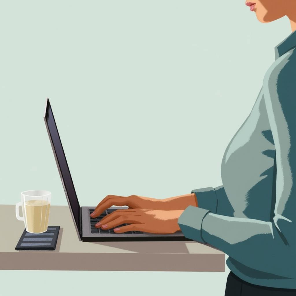 Close-up of hands typing on a laptop next to a cup of coffee, symbolizing how to make SEO keywords with focused digital work.