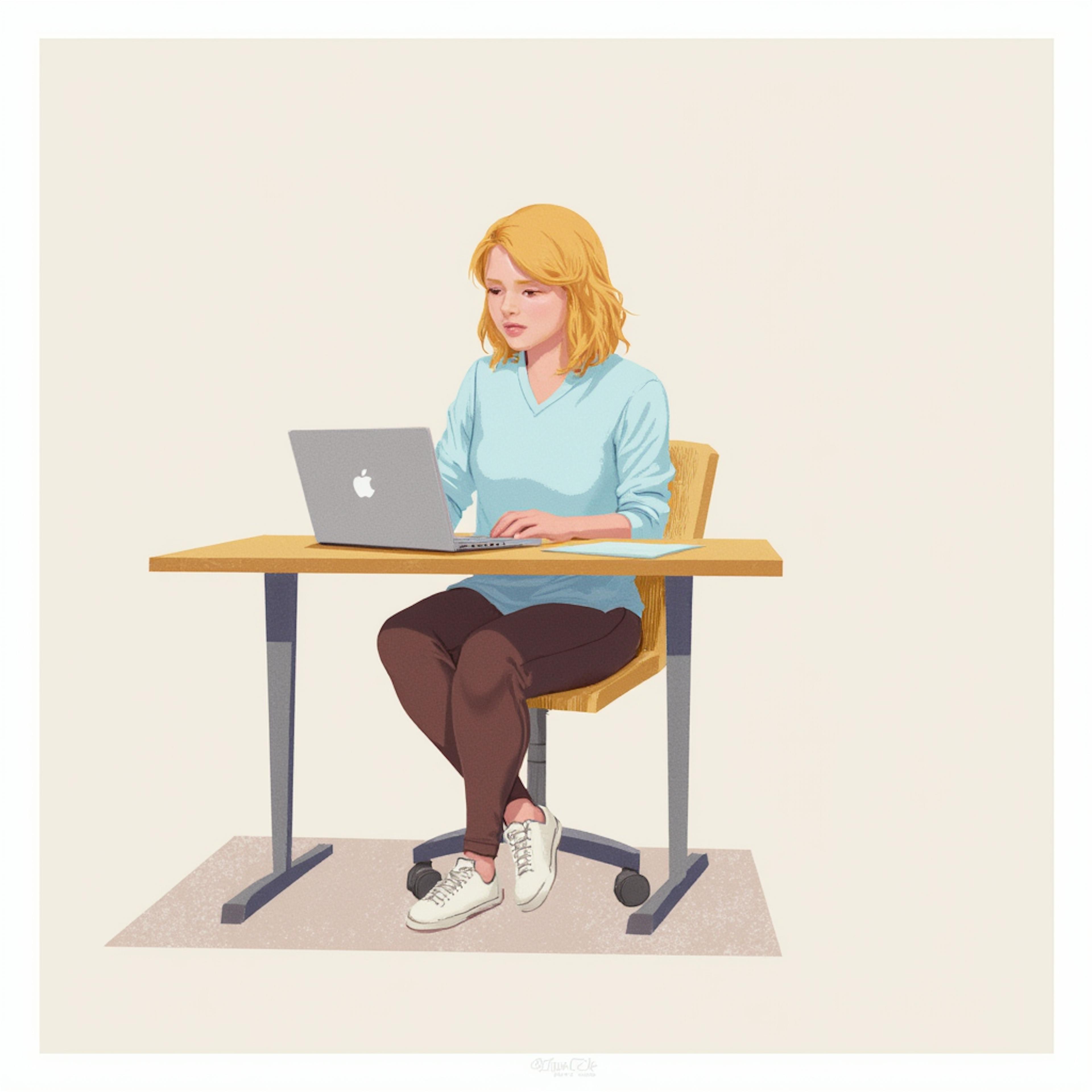 A woman focused on her laptop at a desk, suggesting how to make SEO keywords by analyzing content and organizing ideas.
