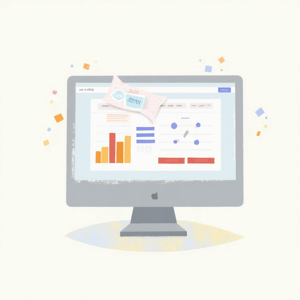 Illustration of a desktop screen showing colorful graphs and layout elements, visualizing innovative landing page examples B2B for digital marketing campaigns.