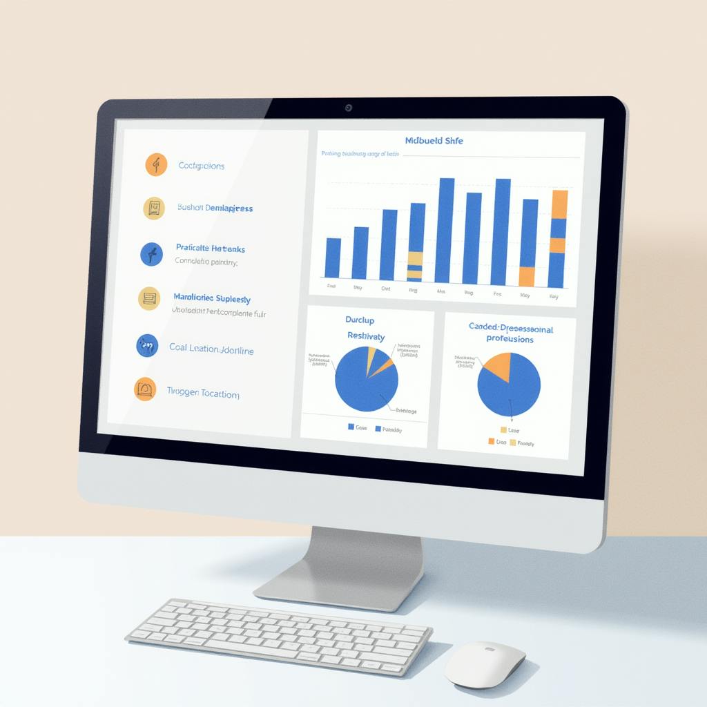 Computer monitor featuring charts, graphs, and key metrics on a dashboard, demonstrating landing page examples B2B for business performance tracking.
