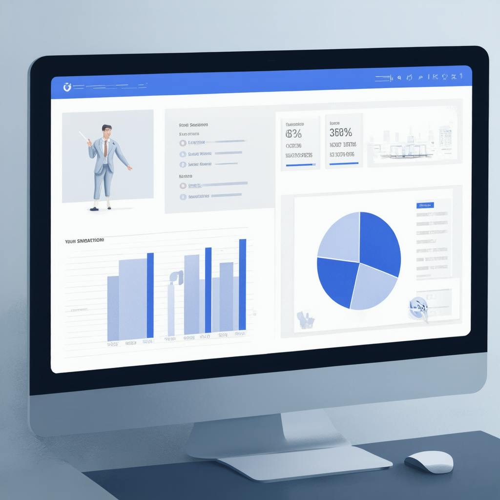 Computer monitor displaying a modern analytics dashboard with bar and pie charts, representing professional landing page examples B2B for data-driven marketing.