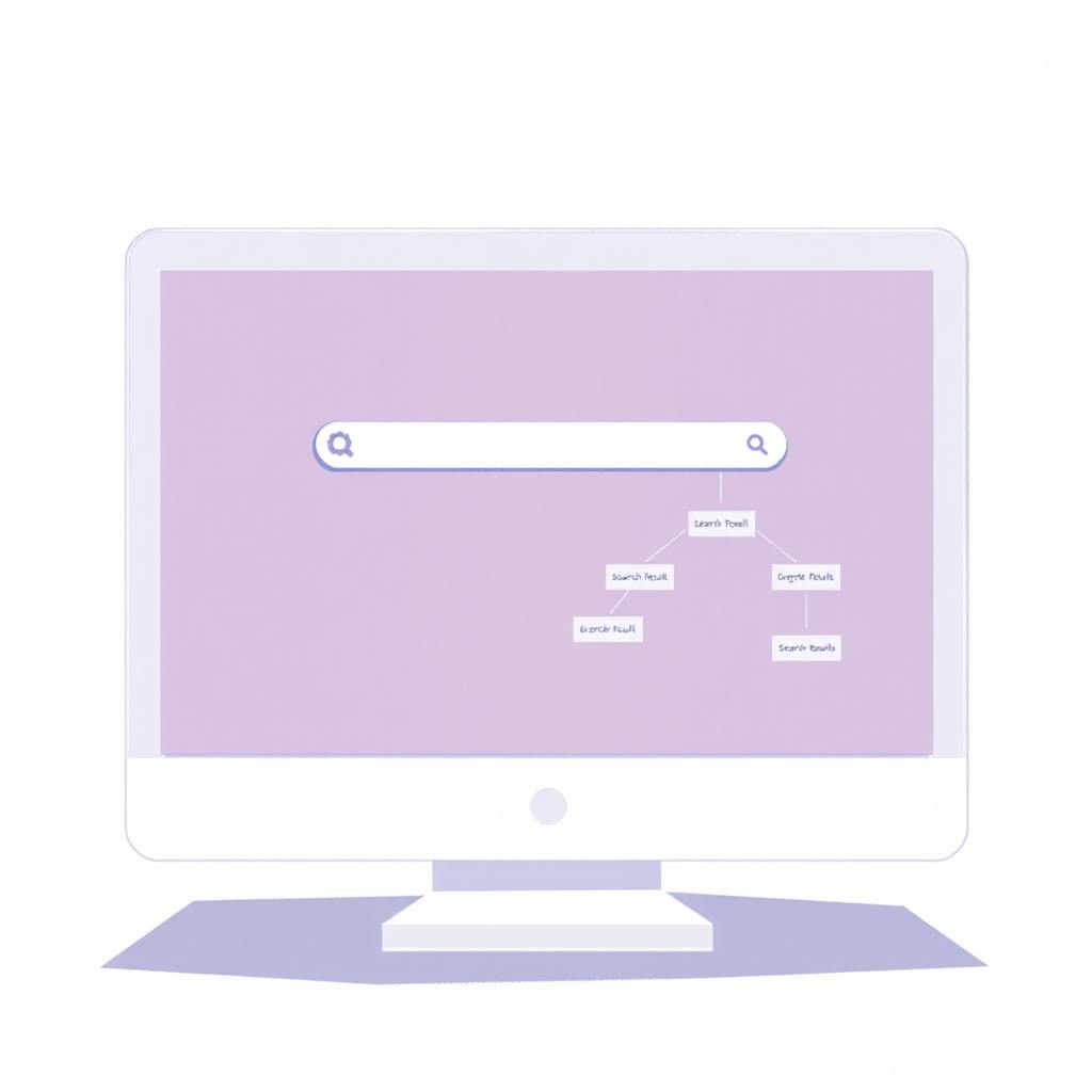 Minimalist illustration of a search bar on a computer monitor with a branching diagram of search results, representing how queries are mapped in a search engine guide.