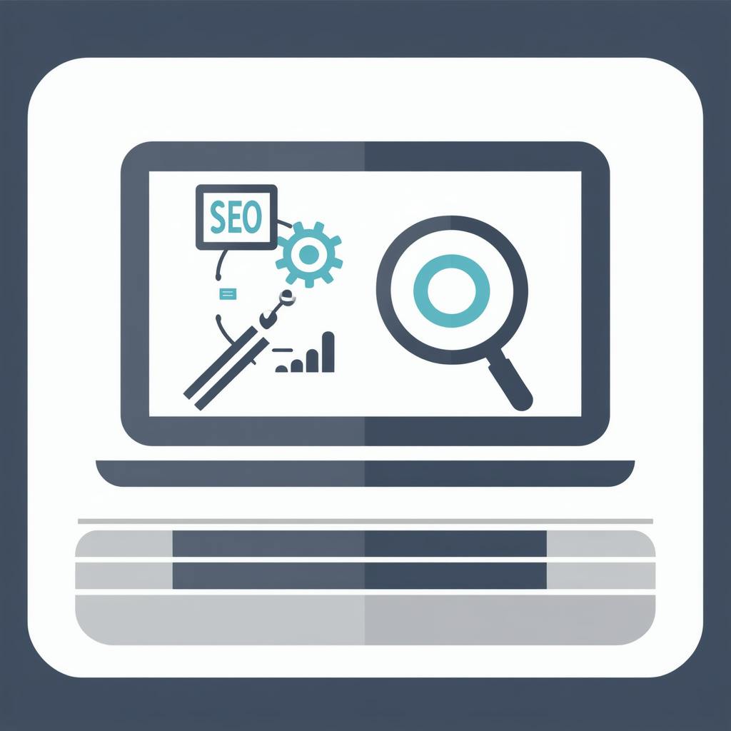 Illustration of a laptop displaying SEO tools, magnifying glass, gears, and growth charts, representing SEO basics for improving website performance.