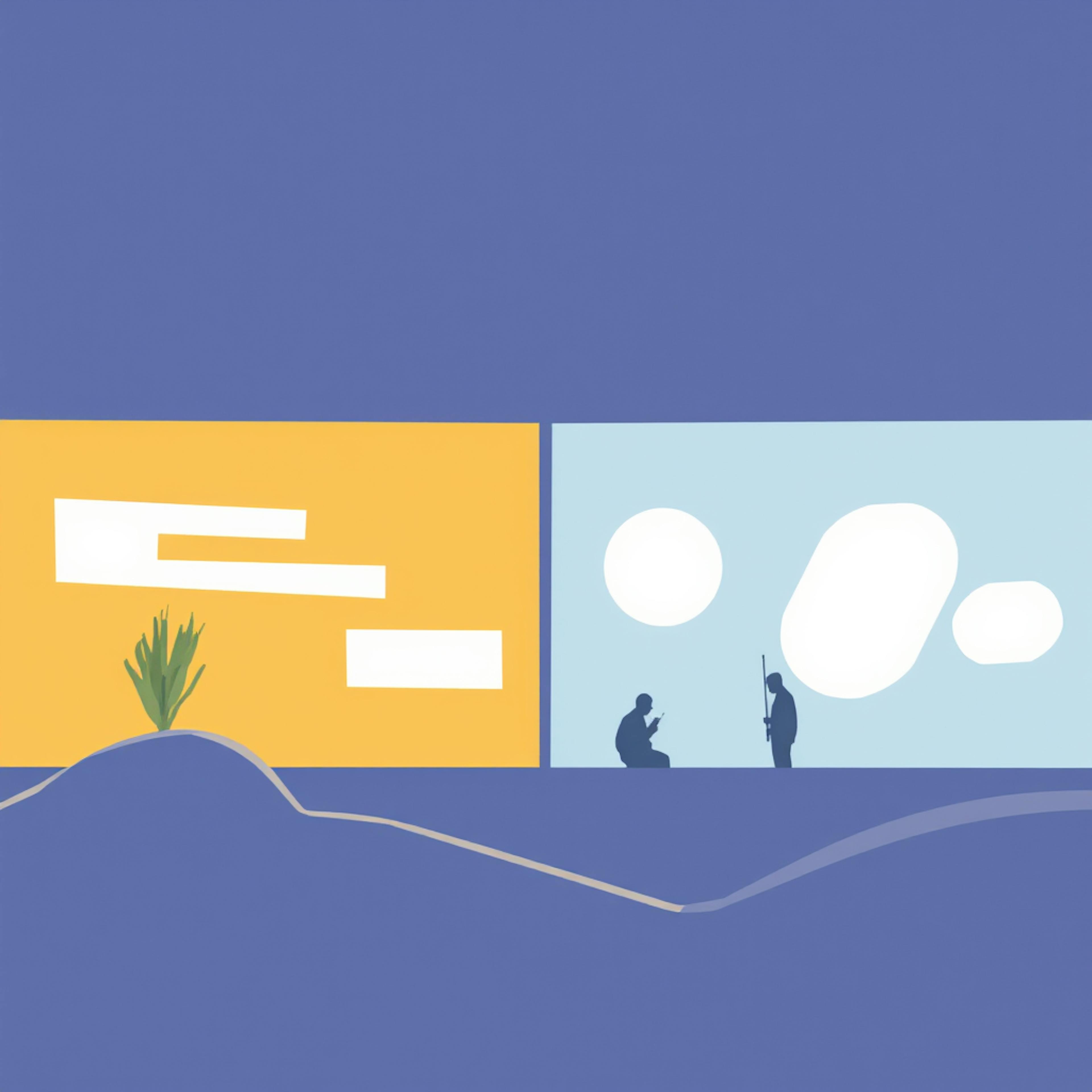 Abstract illustration with two contrasting panels, showing creative storytelling as an example of multi-brand visual identity.