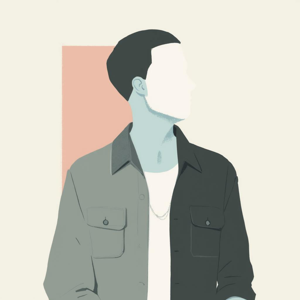 Minimalist artwork of a man in a casual shirt, representing diverse personas as an example of multi-brand marketing.