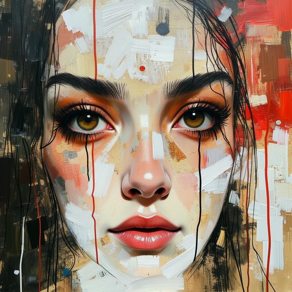 Abstract portrait of a woman with expressive paint strokes symbolizing modern art inspired by ancient iconography