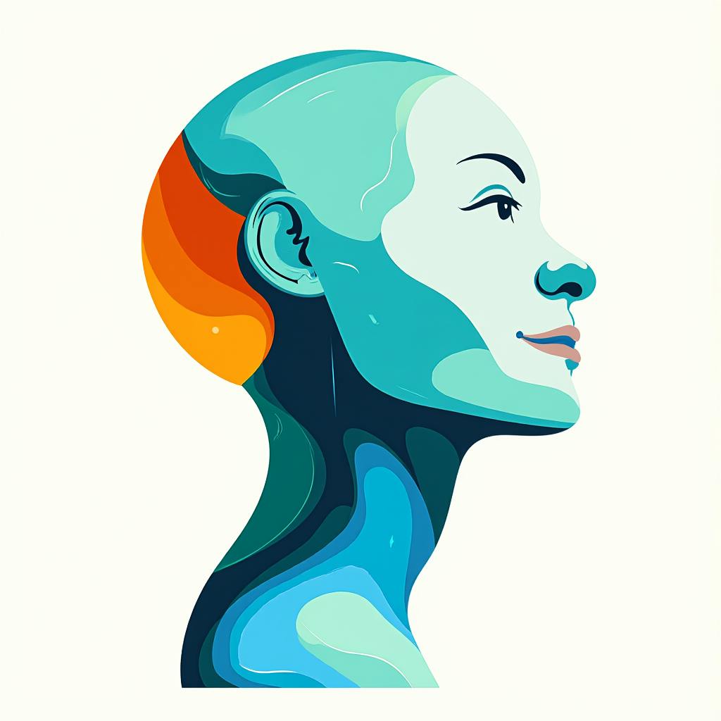 Abstract illustration of a human side profile in vibrant colors, representing creativity and expression in different fields of graphic design.
