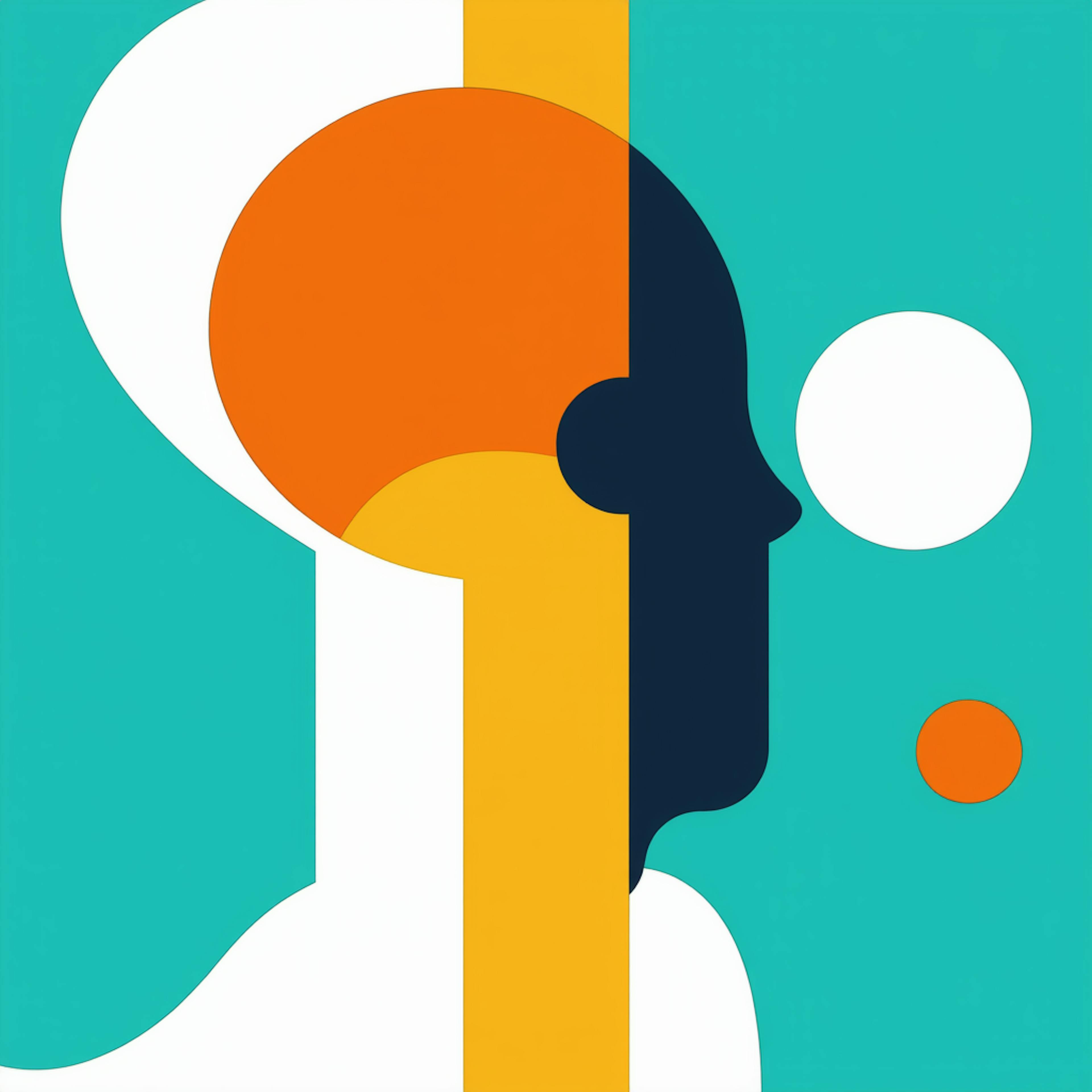 colorful geometric illustration of a head silhouette, highlighting artistic innovation across multiple fields of graphic design."