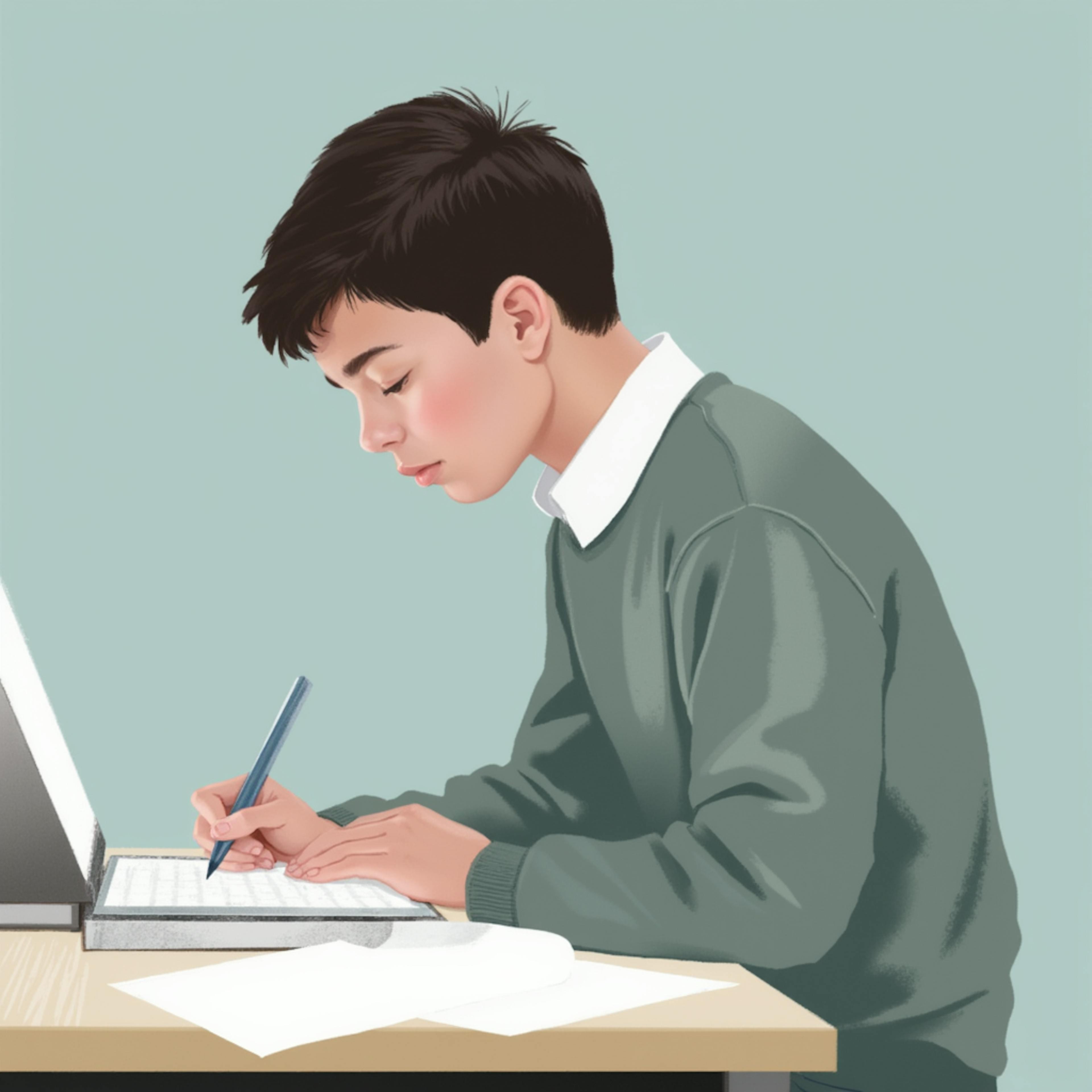 Focused student studying with a laptop and notebook, developing digital skills through graphic designer courses.