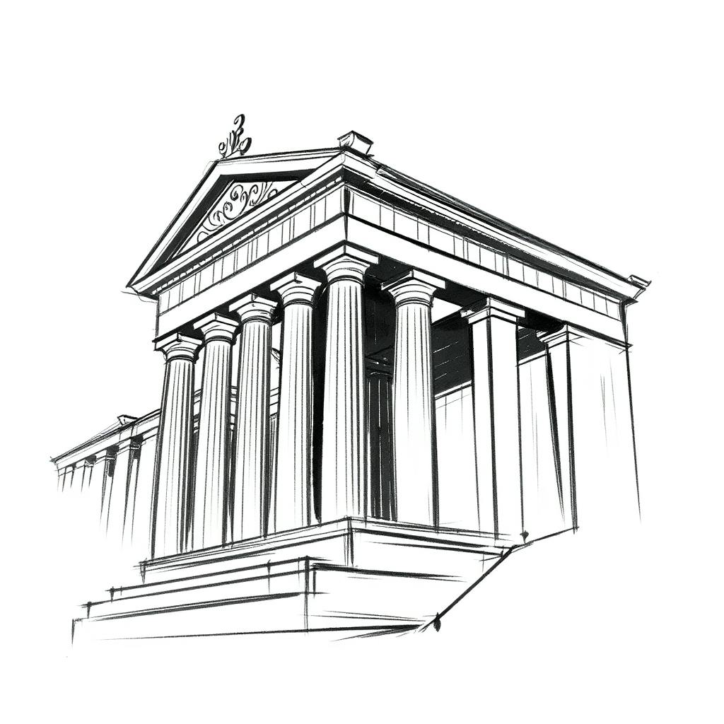 Illustration of an ancient temple with columns, representing architecture and symbolism in classical iconography.