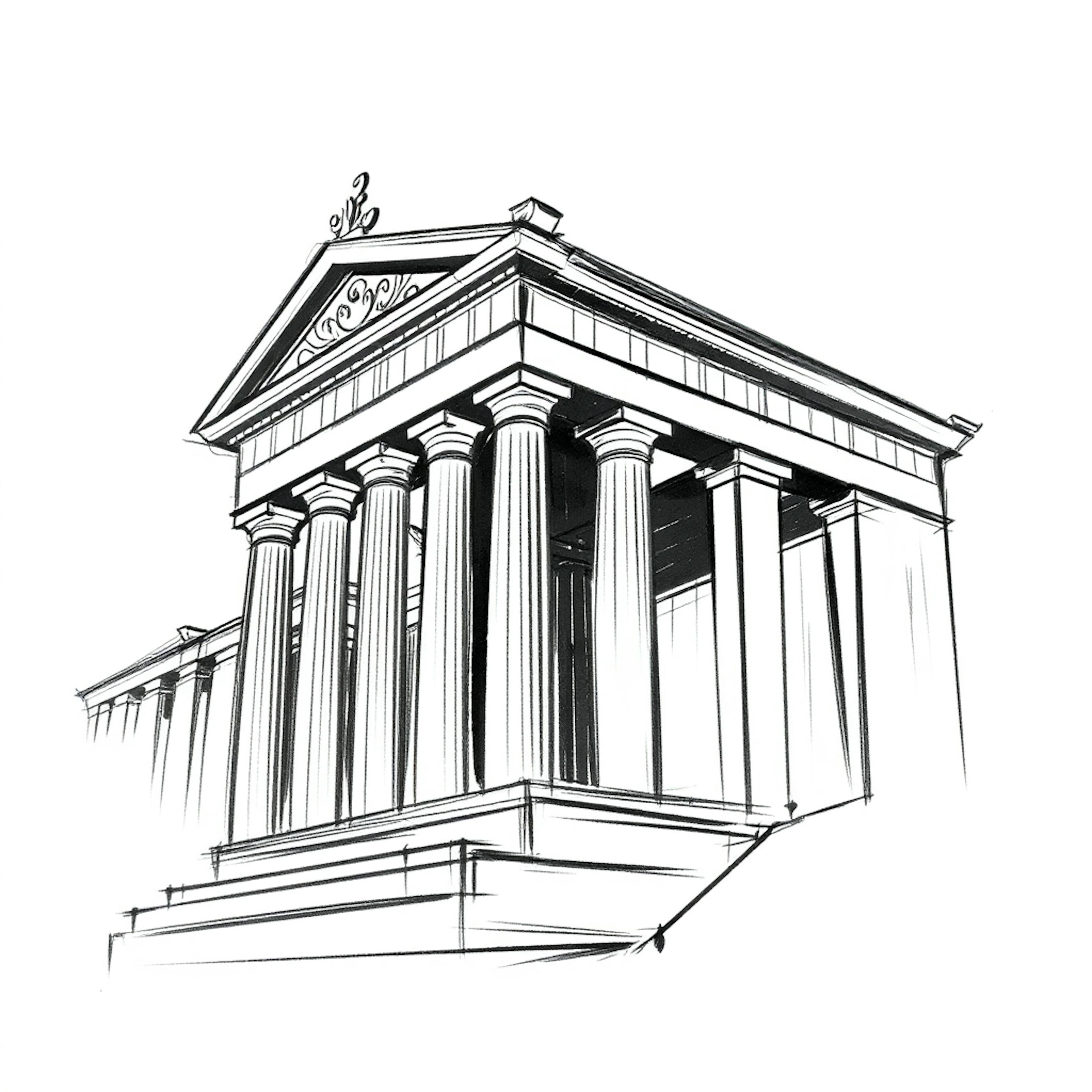 Illustration of an ancient temple with columns, representing architecture and symbolism in classical iconography.