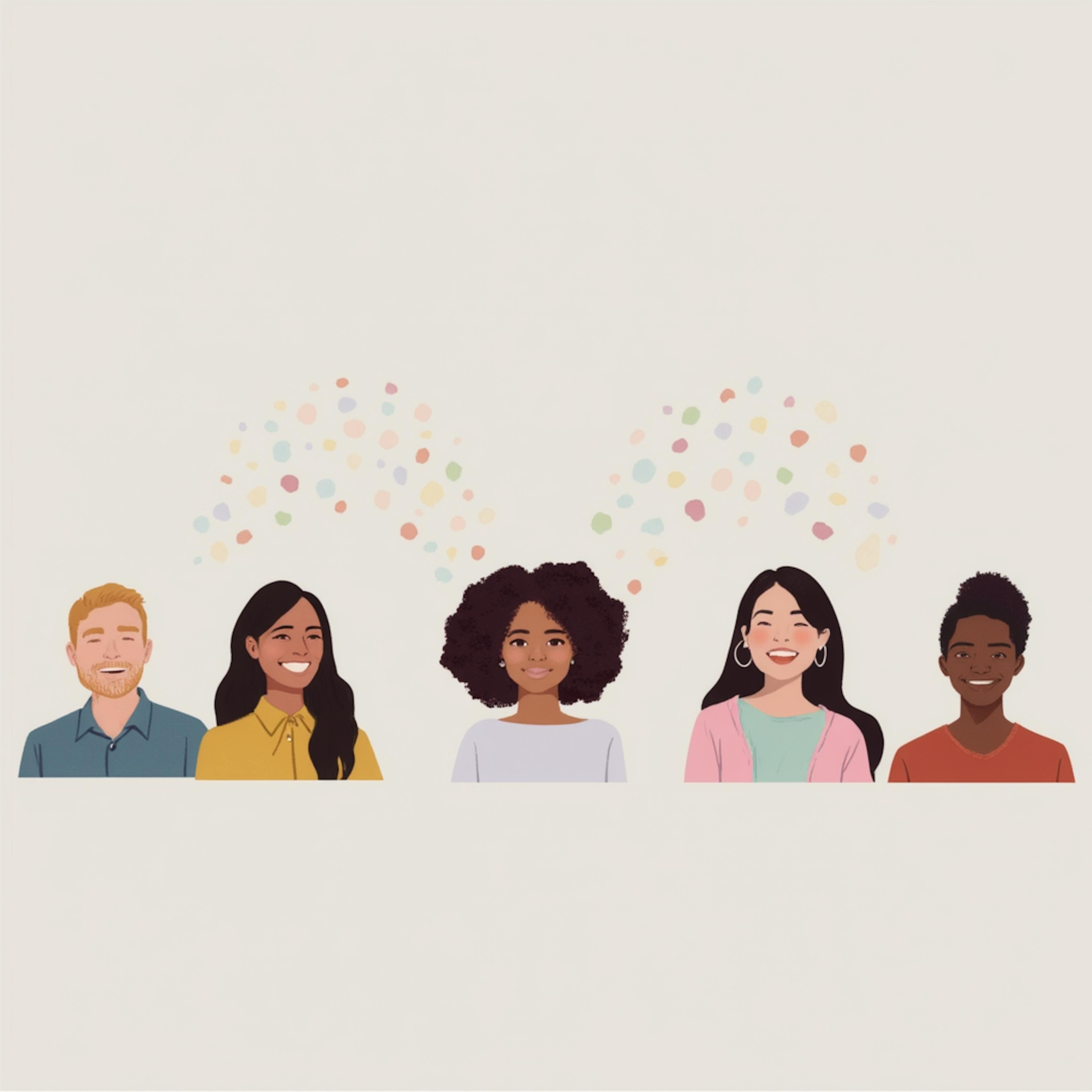 Illustration of diverse individuals sharing ideas, representing collaboration and feedback in building a strong Design System UX for consistency.
