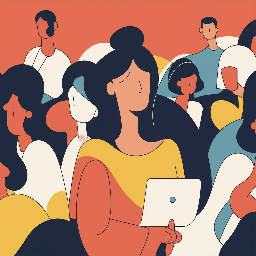 Abstract illustration of people in a group setting, representing teamwork and audience research during an audit UX design process for better engagement.