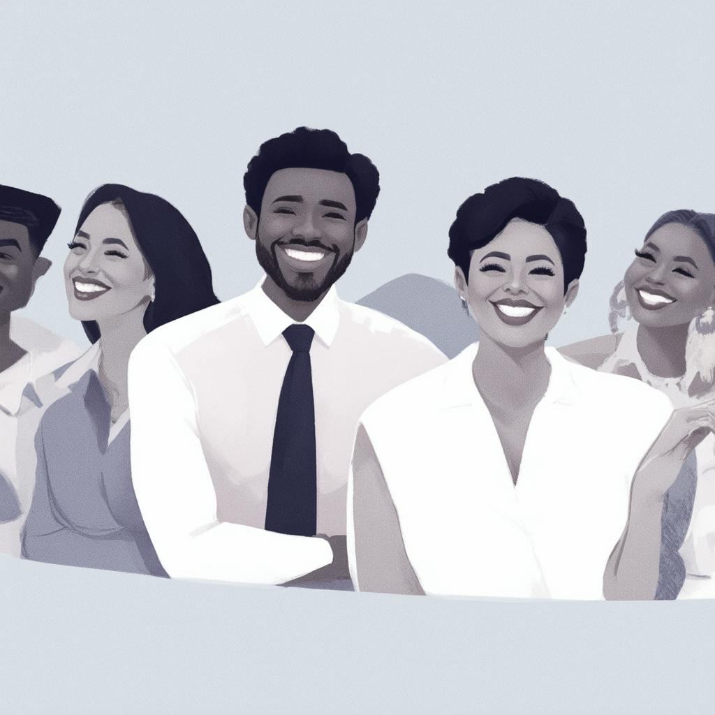 Illustration of a diverse group of professionals smiling, symbolizing teamwork and collaboration when learning how to conduct a SWOT analysis.