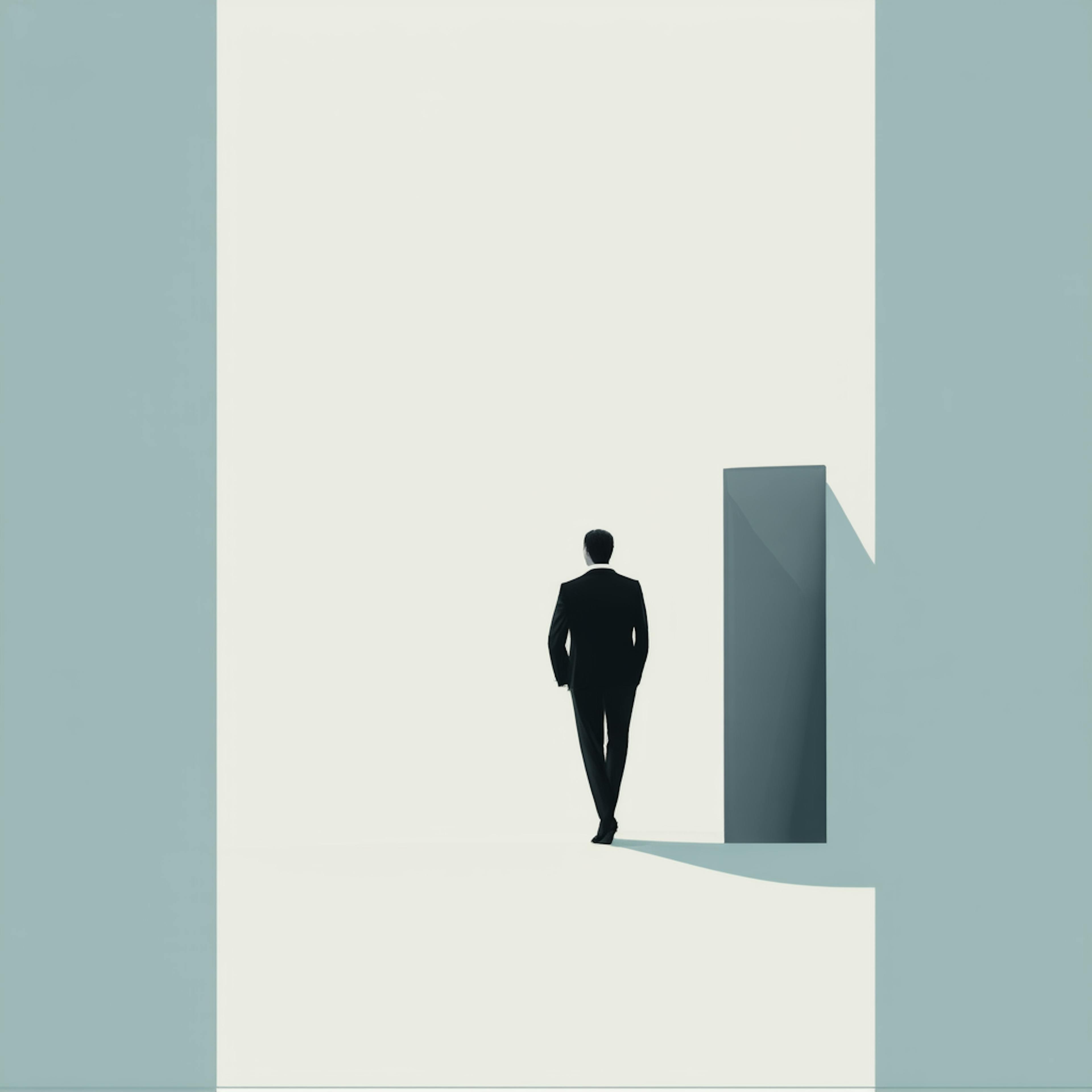 Minimalist illustration of a man walking toward a doorway, representing clarity, focus, and icon best practices in visual storytelling.