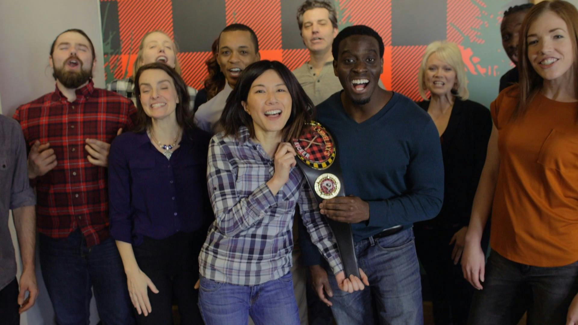 A group of people singing