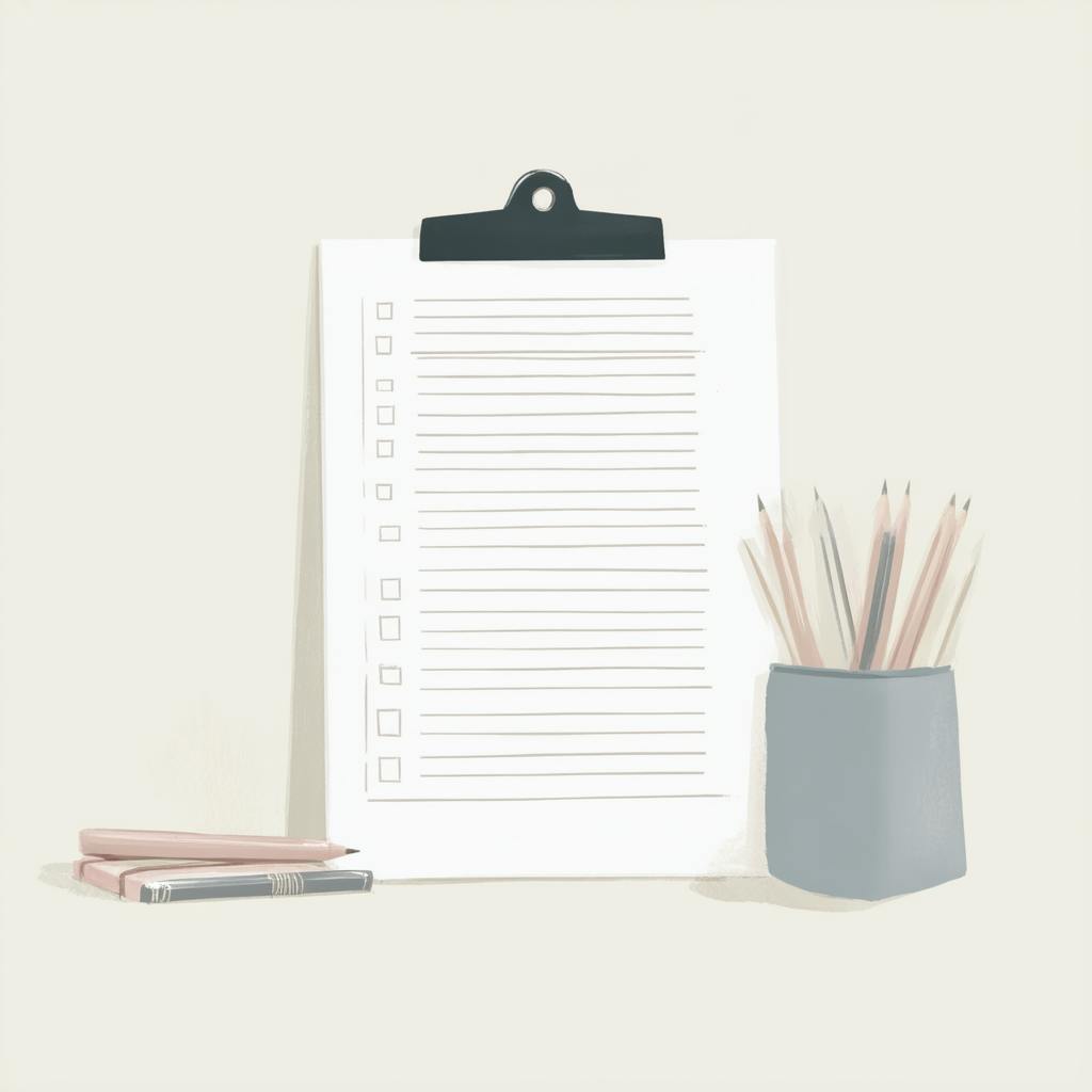 Minimalist illustration of a clipboard checklist with pencils, symbolizing Taskflow UX Design for organized task management and usability