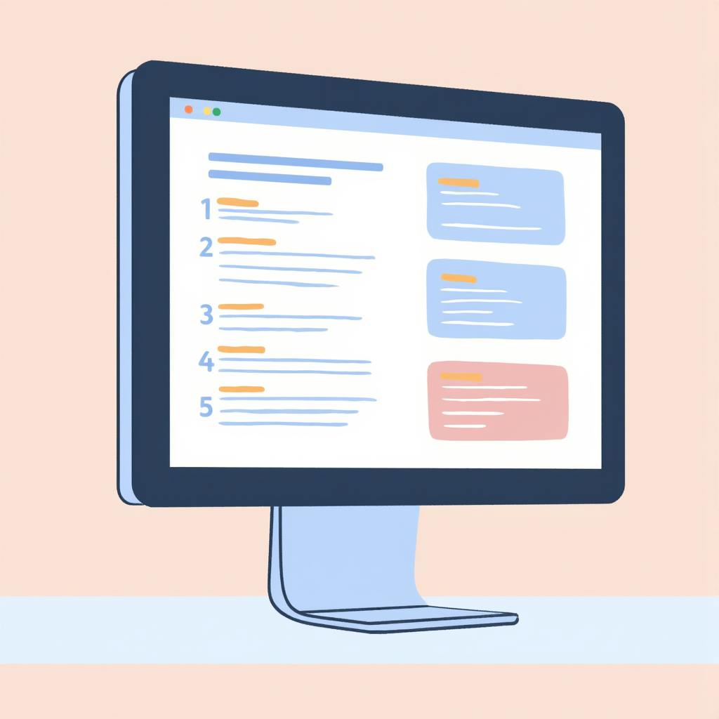 Illustration of a desktop screen showing a ranked list and side content, representing Taskflow UX Design for streamlined digital navigation.