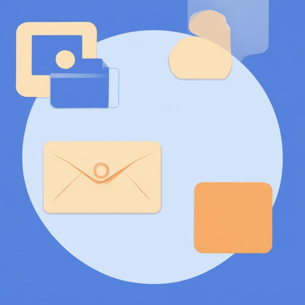 Abstract design with envelope and app icons in a circle, visualizing Taskflow UX Design for workflow efficiency and user interaction.