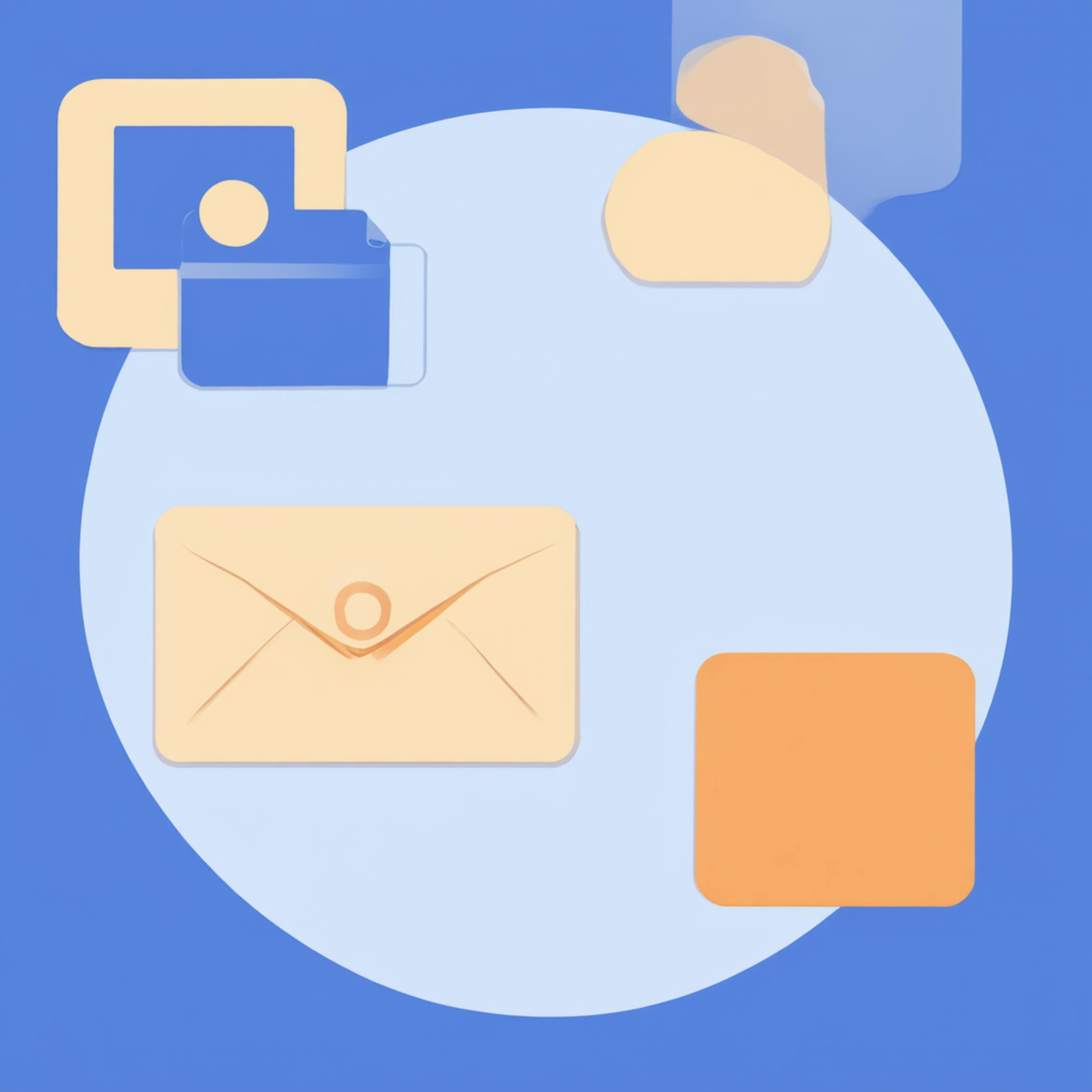 Abstract design with envelope and app icons in a circle, visualizing Taskflow UX Design for workflow efficiency and user interaction.