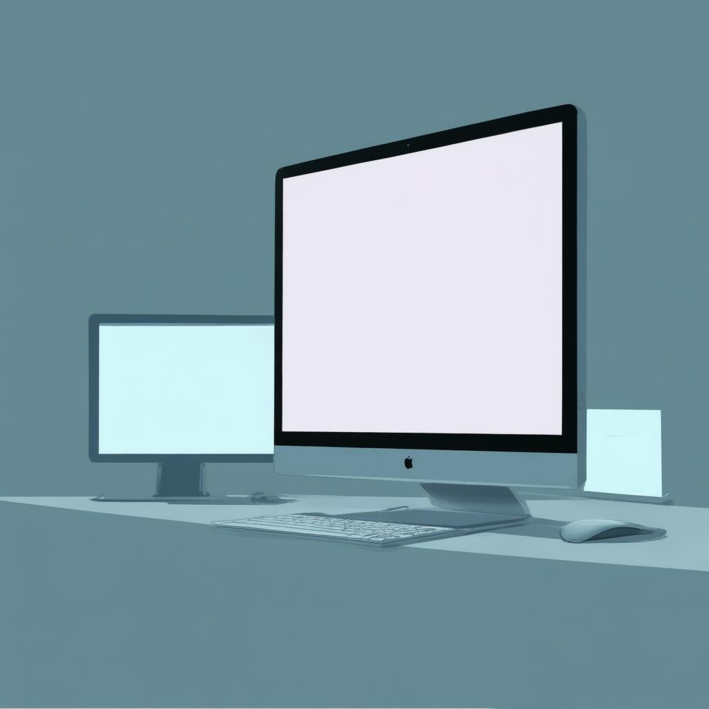 Minimalist digital illustration of dual desktop monitors on a desk, symbolizing modern printing techniques in digital design workflows.