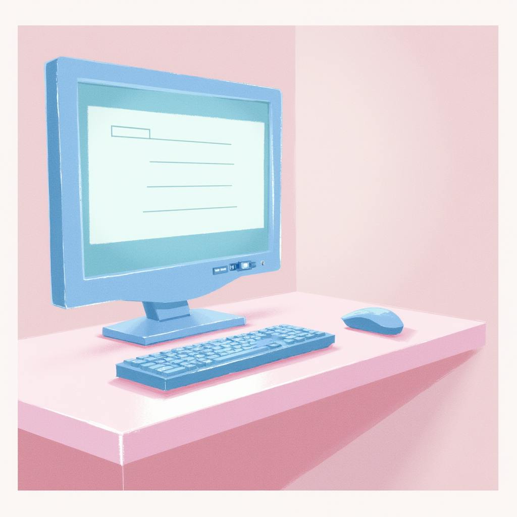 Pastel illustration of a vintage desktop computer setup, highlighting traditional-to-modern printing techniques in creative graphic design projects.