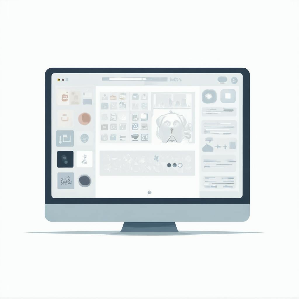 A design interface on a desktop featuring assorted icons and layout panels, showcasing an icon tool for creating and managing visual assets.