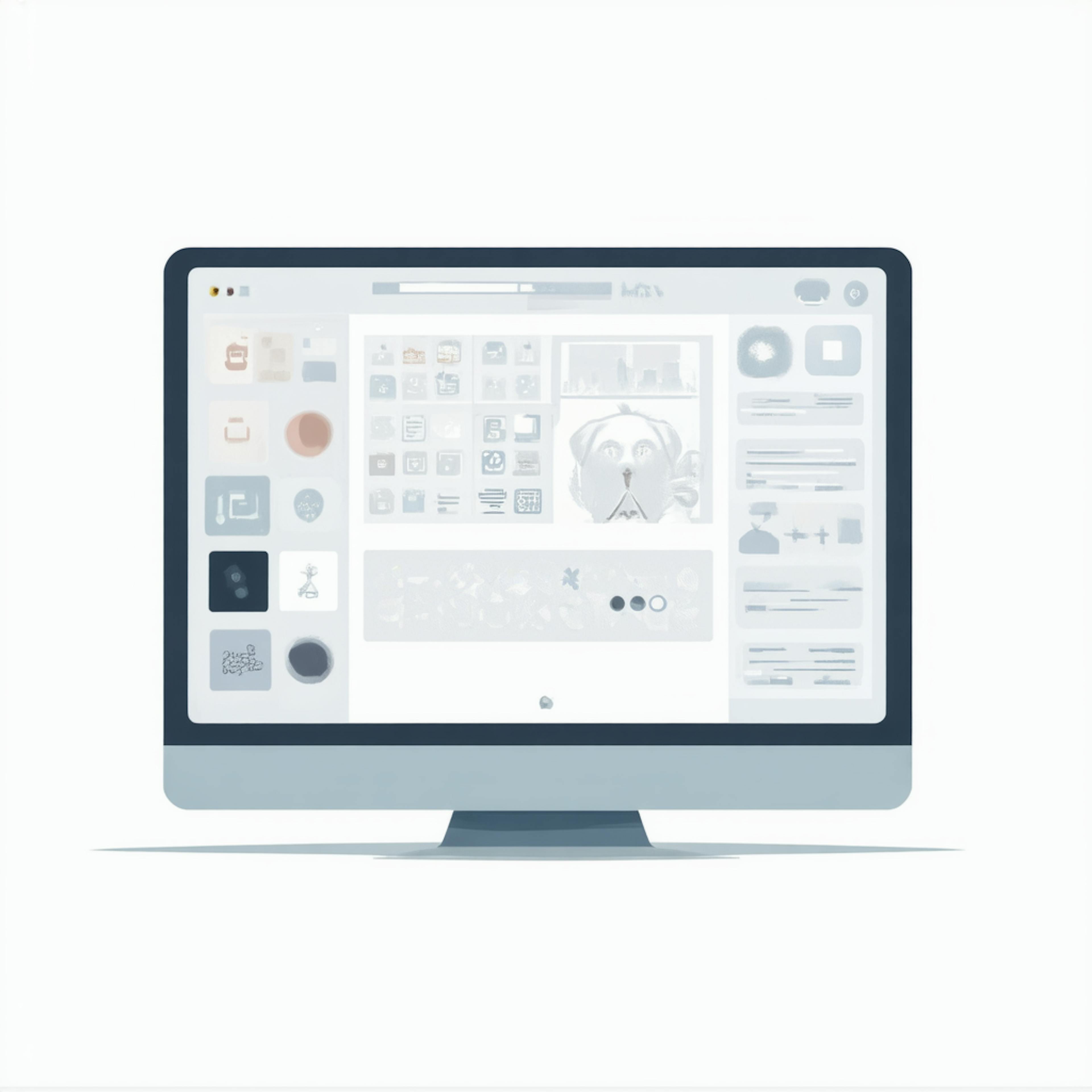 A design interface on a desktop featuring assorted icons and layout panels, showcasing an icon tool for creating and managing visual assets.