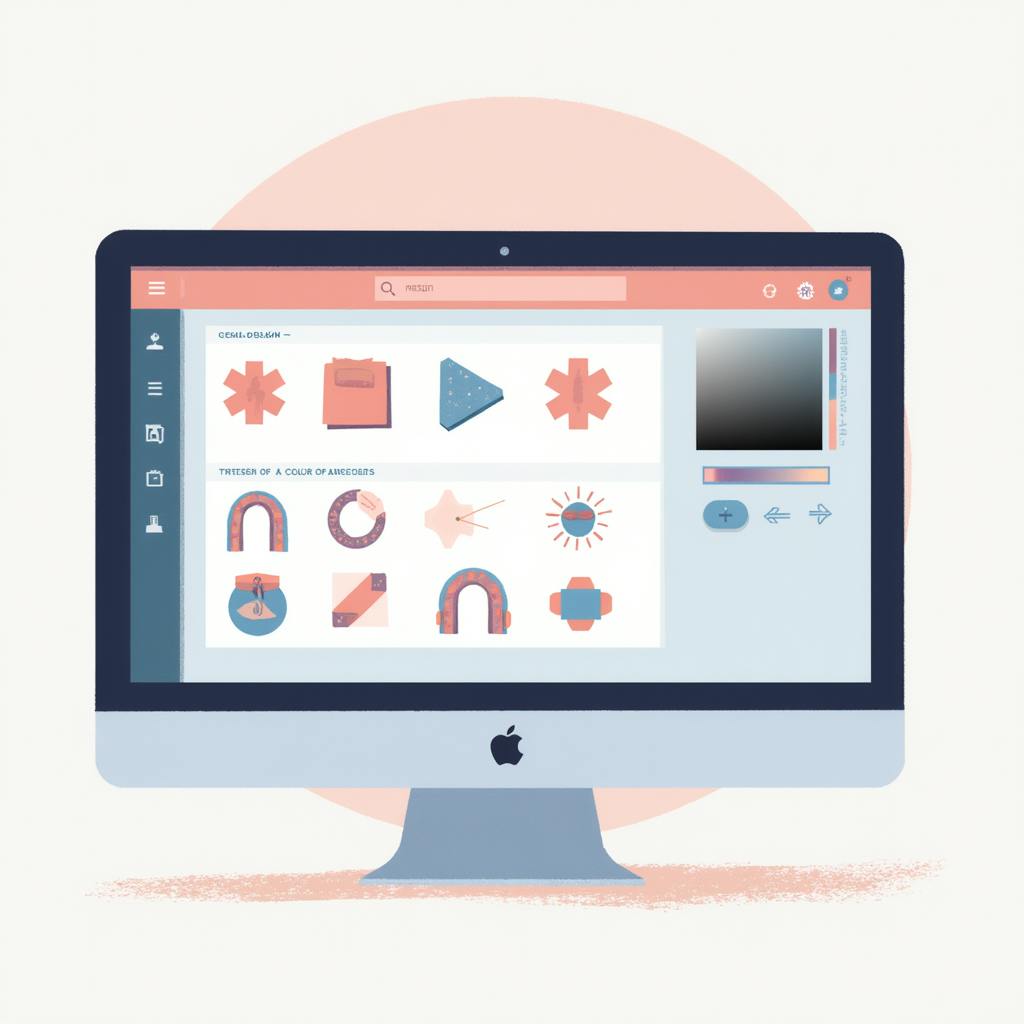 A computer monitor showing various creative symbol designs, highlighting an icon tool used for editing and customizing visual graphics.