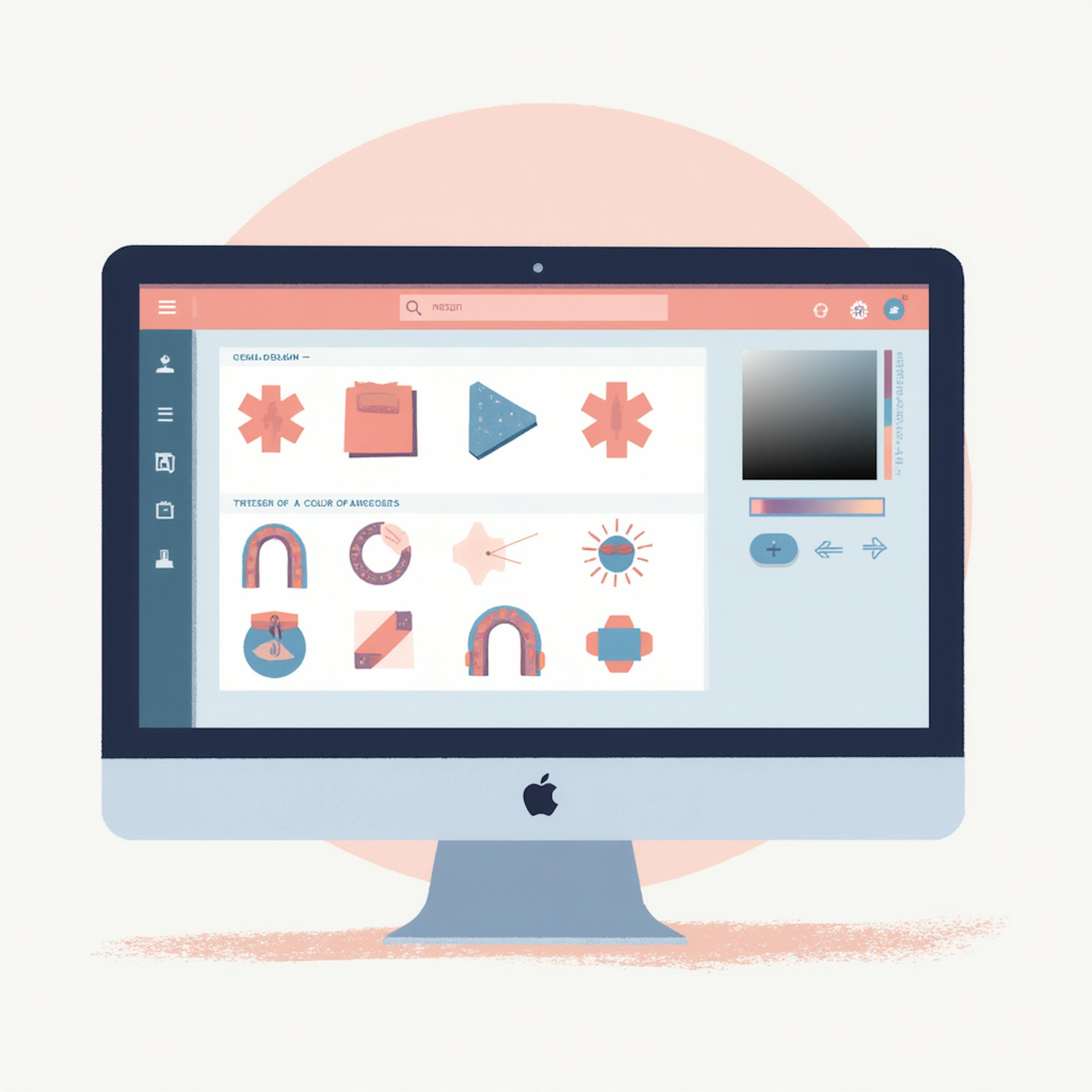 A computer monitor showing various creative symbol designs, highlighting an icon tool used for editing and customizing visual graphics.