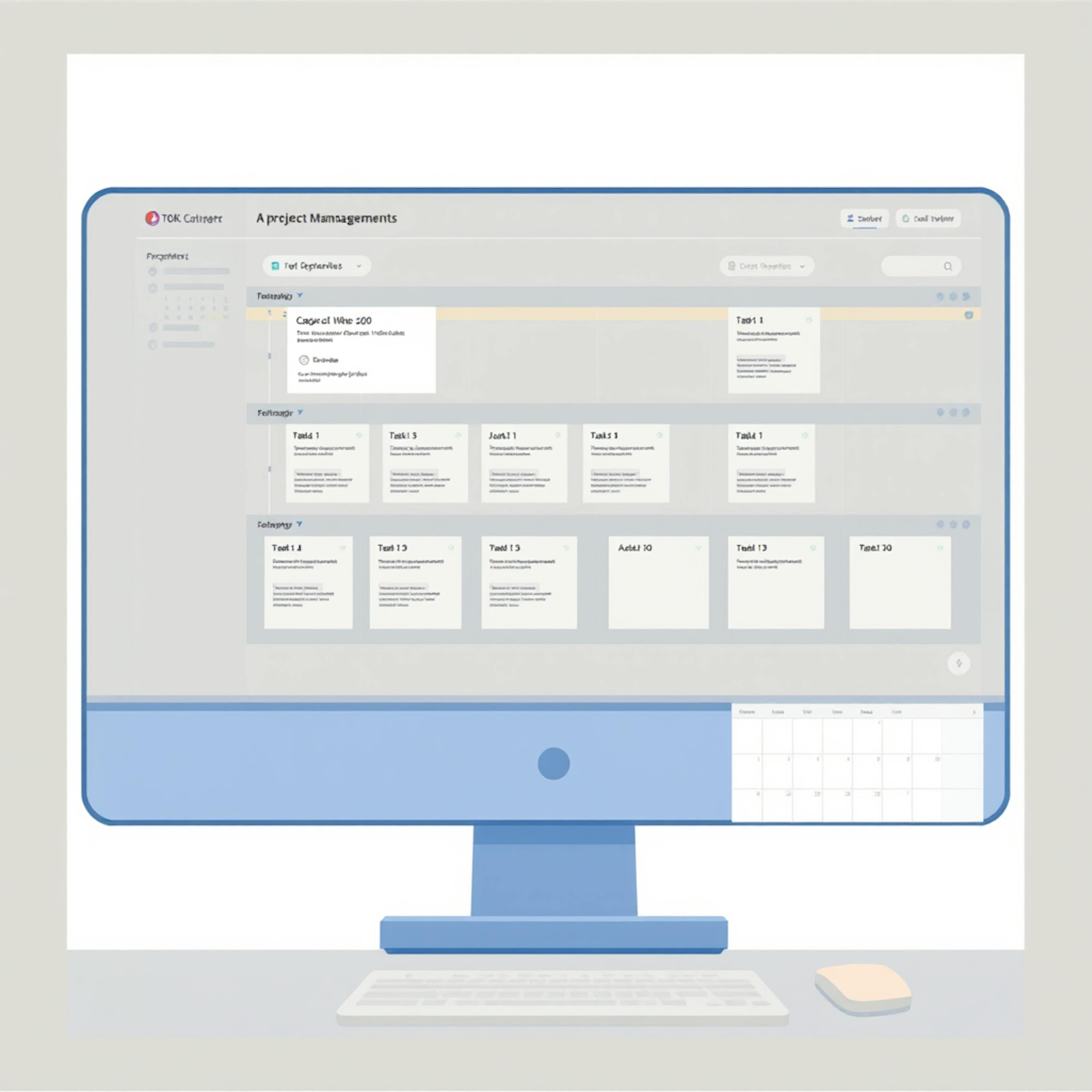 A computer monitor showing a structured task management interface, illustrating project planning templates for scheduling tasks and tracking project milestones.