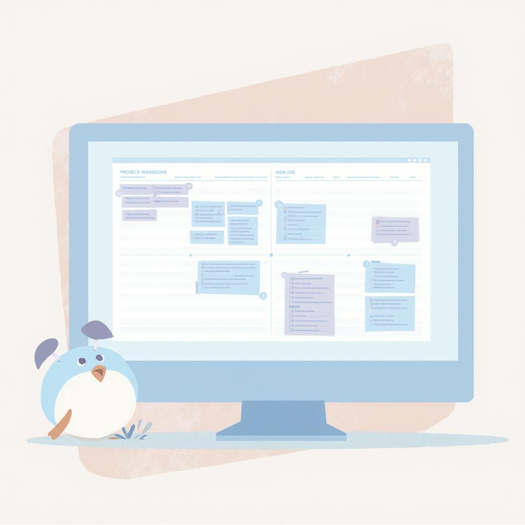 A screen with a timeline-based board of tasks and notes, highlighting project planning templates for managing project stages and deadlines efficiently.