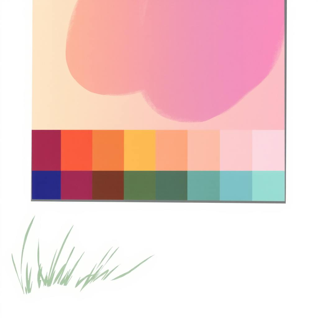 Modern color palette with pink abstract shapes, showcasing the interpretation of colors in creative design.