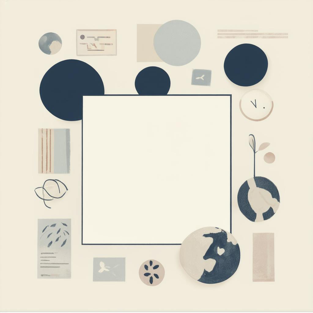Abstract border with circles, icons, and natural motifs, representing what is a graphic element in creative composition.