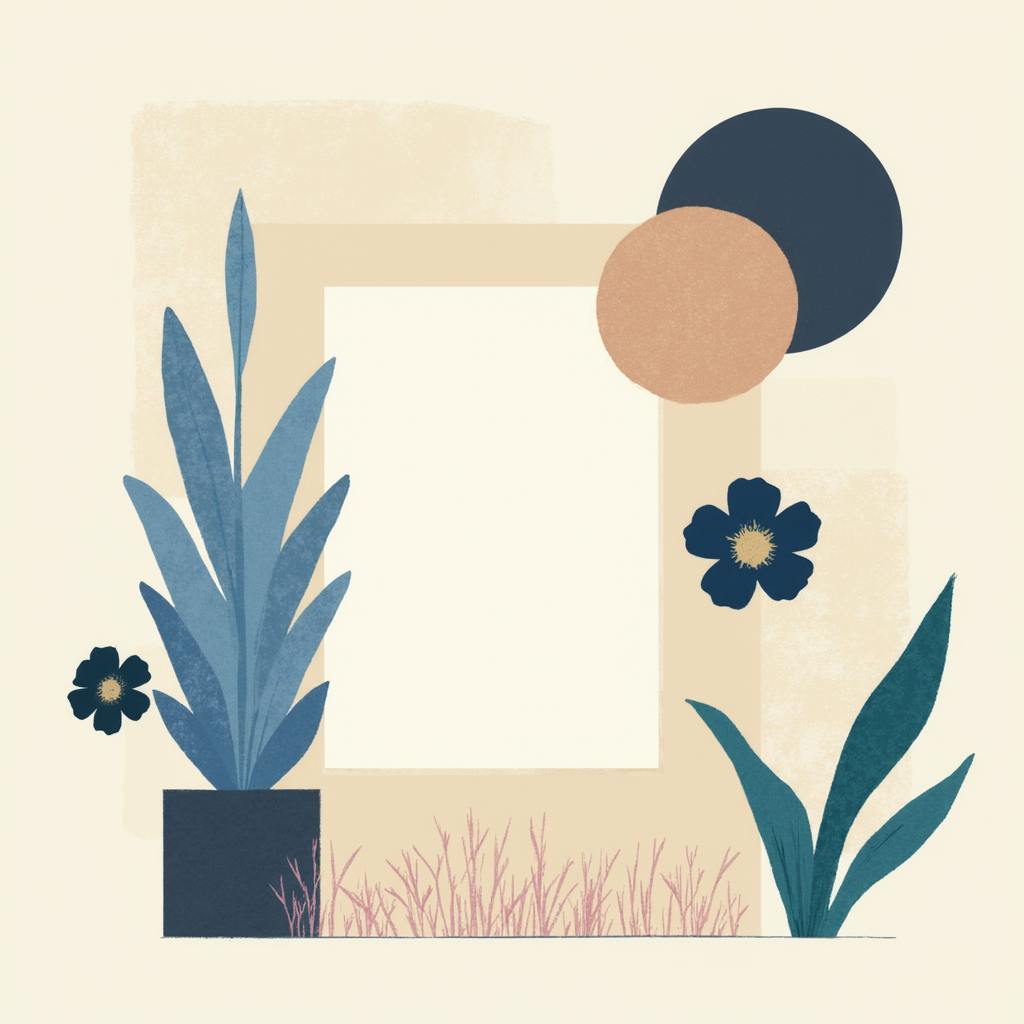 Decorative frame with plants and circles around a rectangle, showing what is a graphic element in visual design.