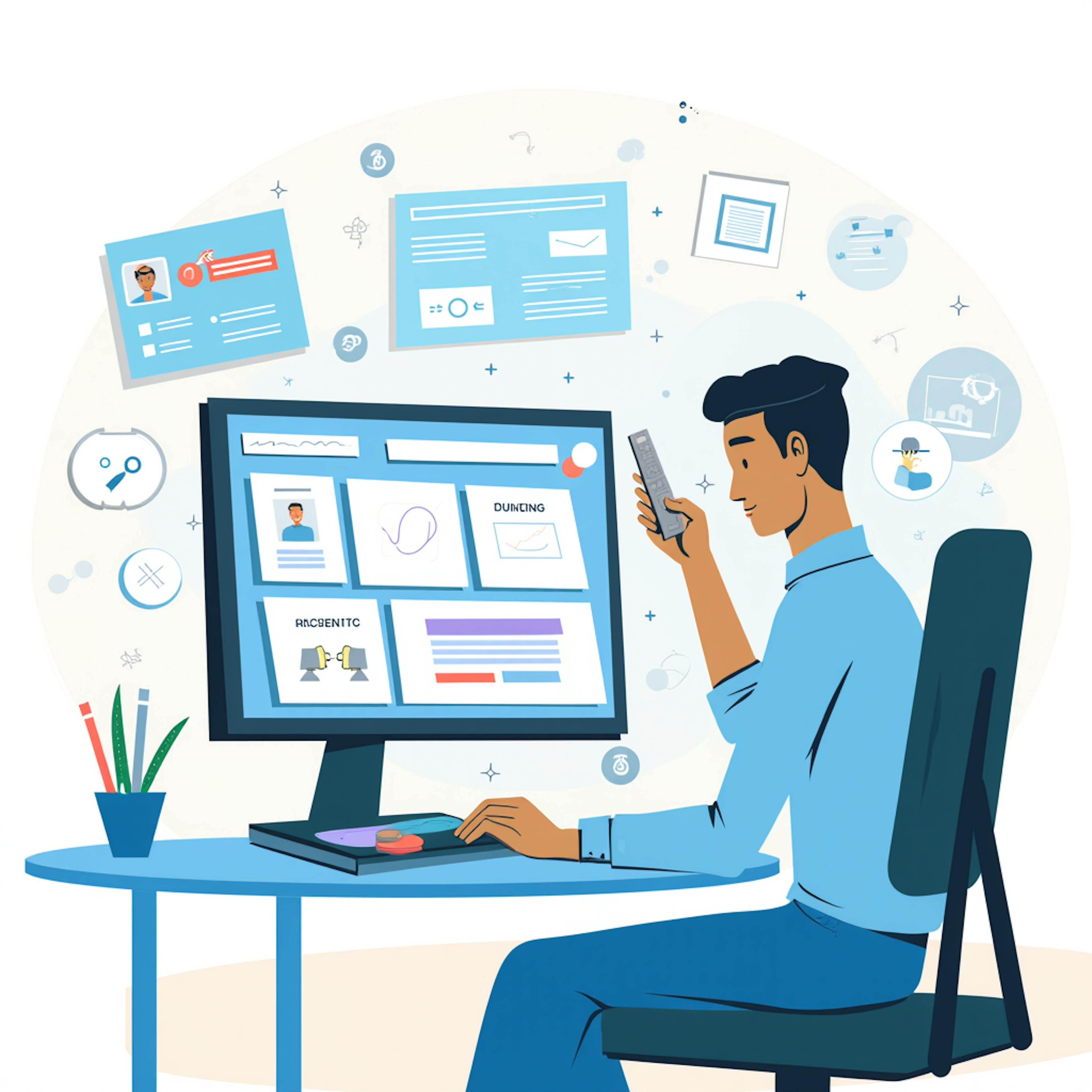 A focused designer reviewing mobile and desktop interface elements on a large screen, symbolizing the pursuit of ui design mastery.