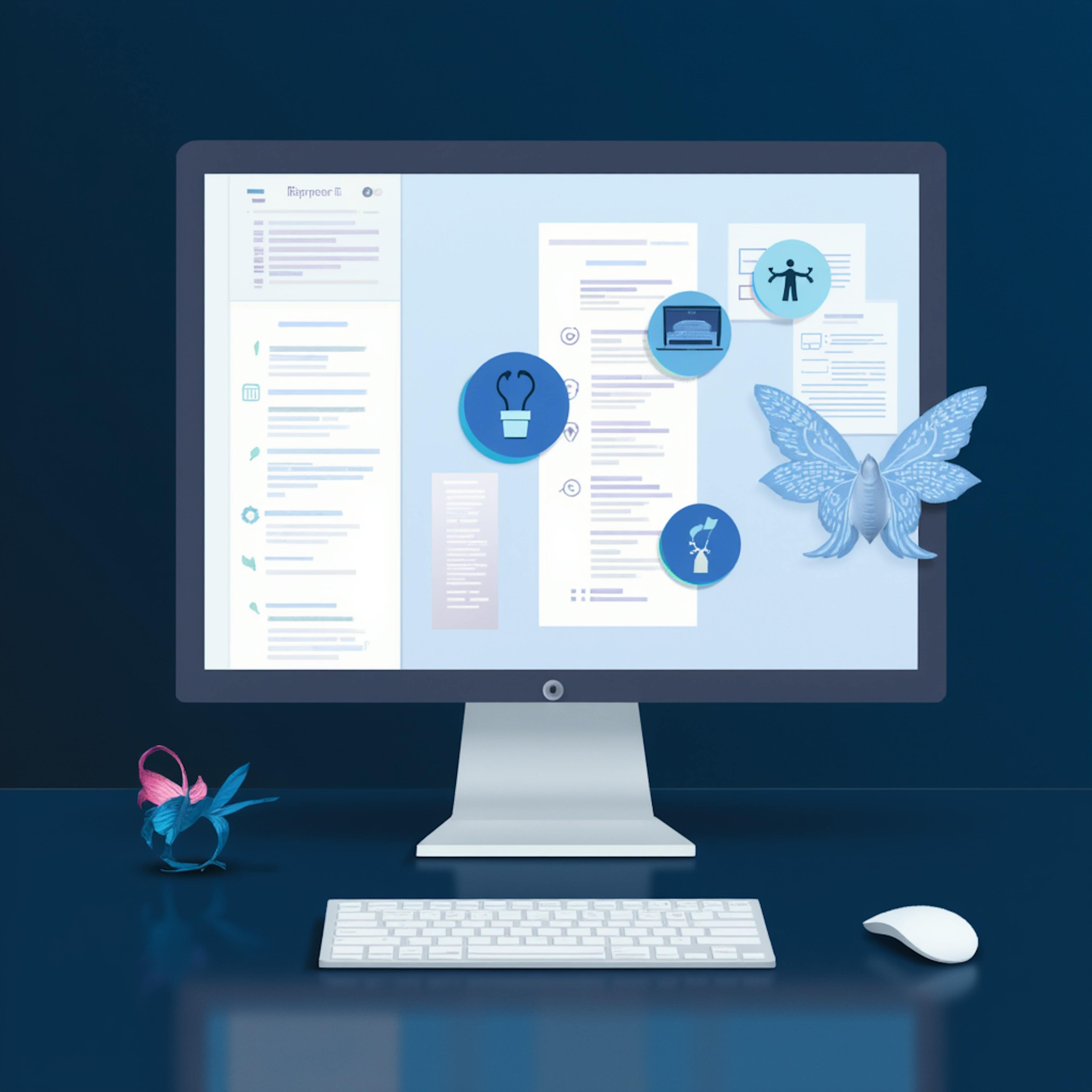 A computer screen with organized digital documents and icons, representing knowledge base software for managing and accessing information efficiently.
