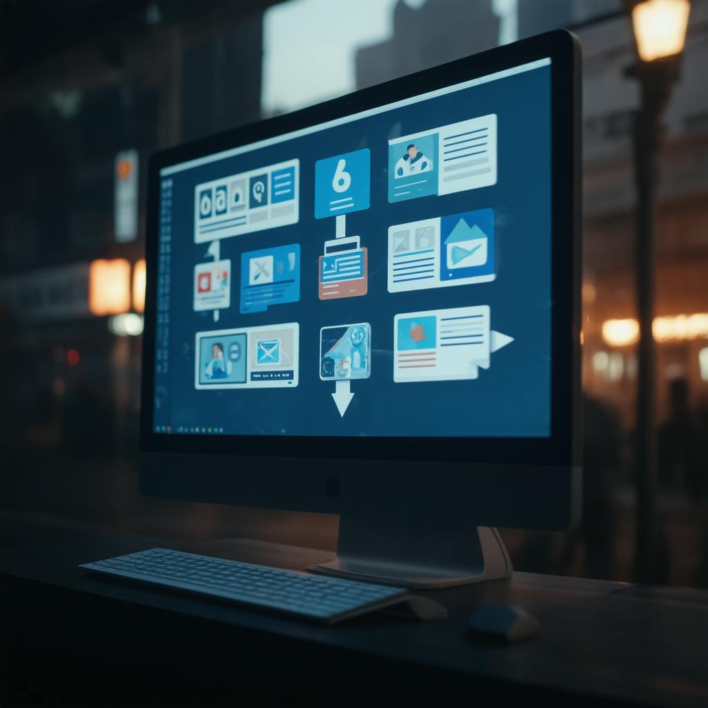 Computer screen showing digital workflows and content blocks, representing marketing content scalability through organized automation and streamlined processes.