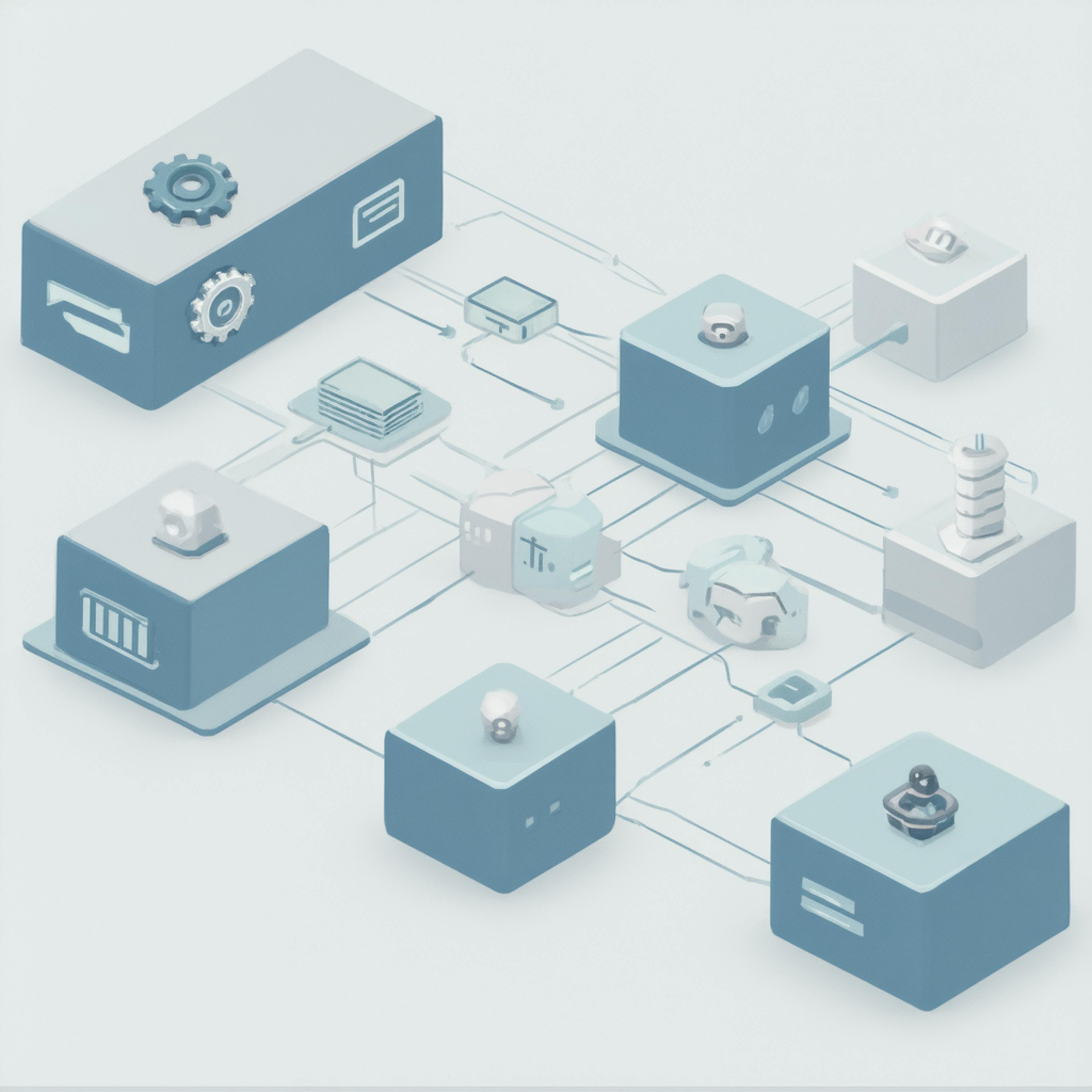 Isometric illustration of interconnected system blocks symbolizing data flow and automation in ai agent frameworks.