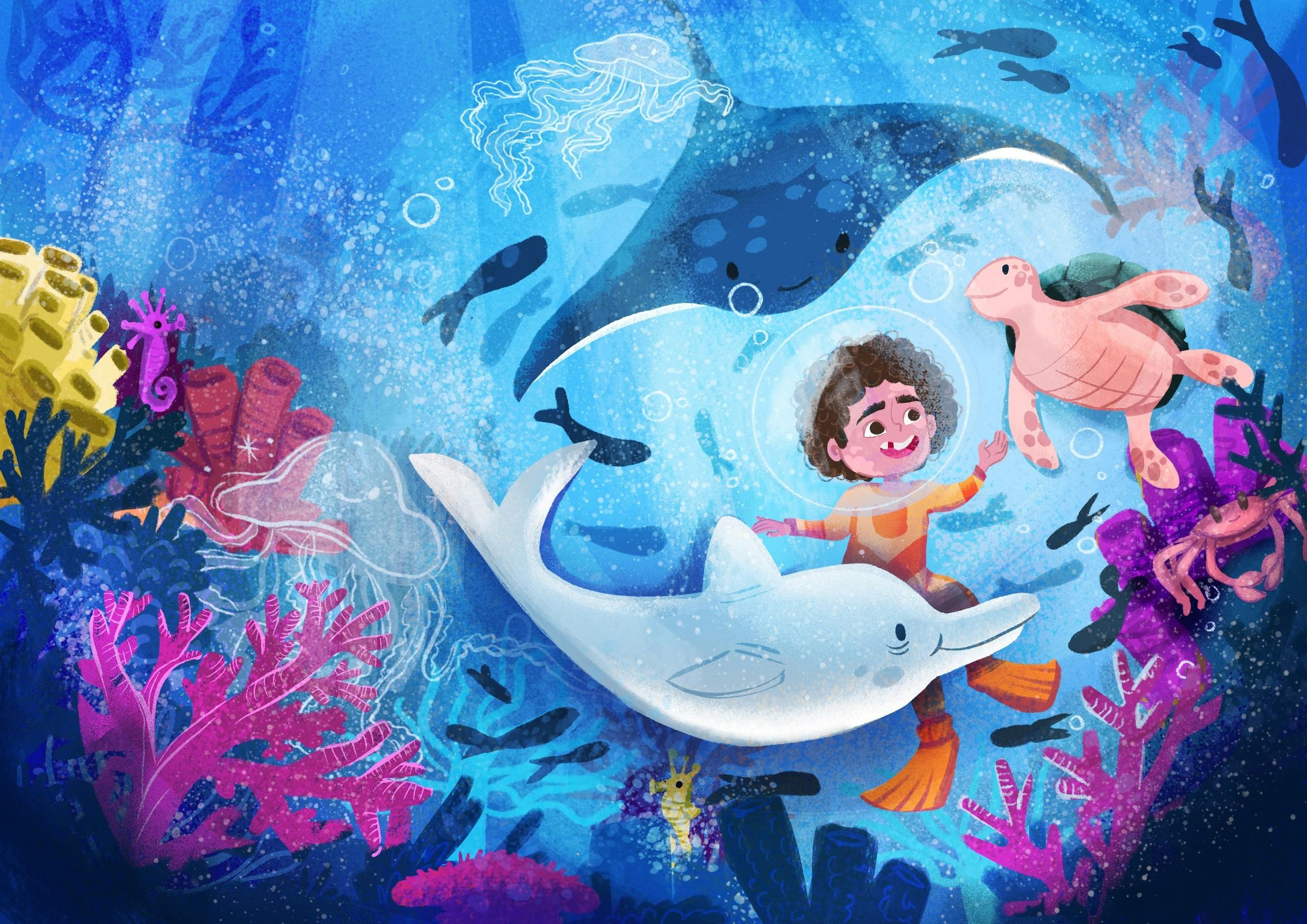 Swimming with abundant sea life