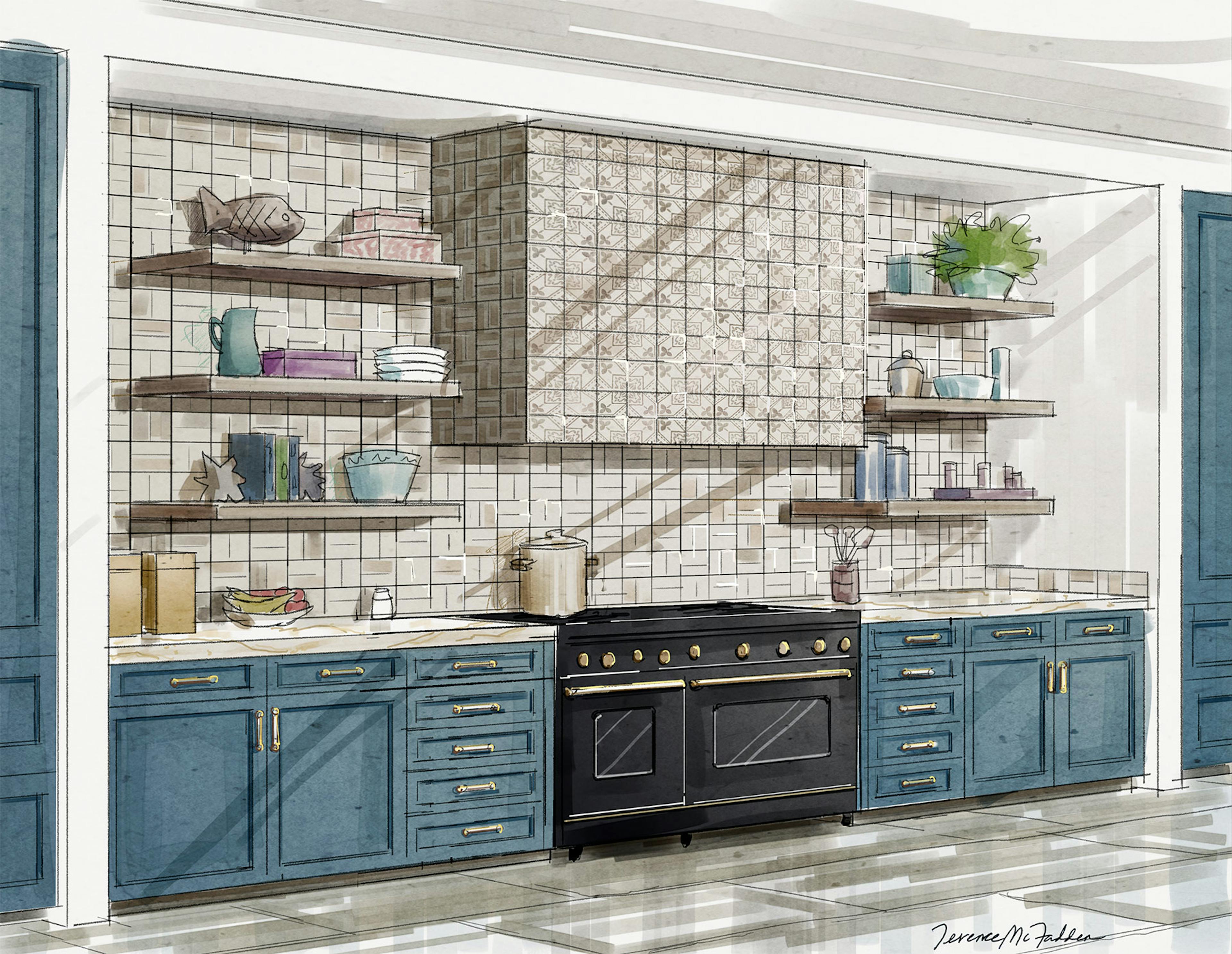 Concept sketch of a kitchen