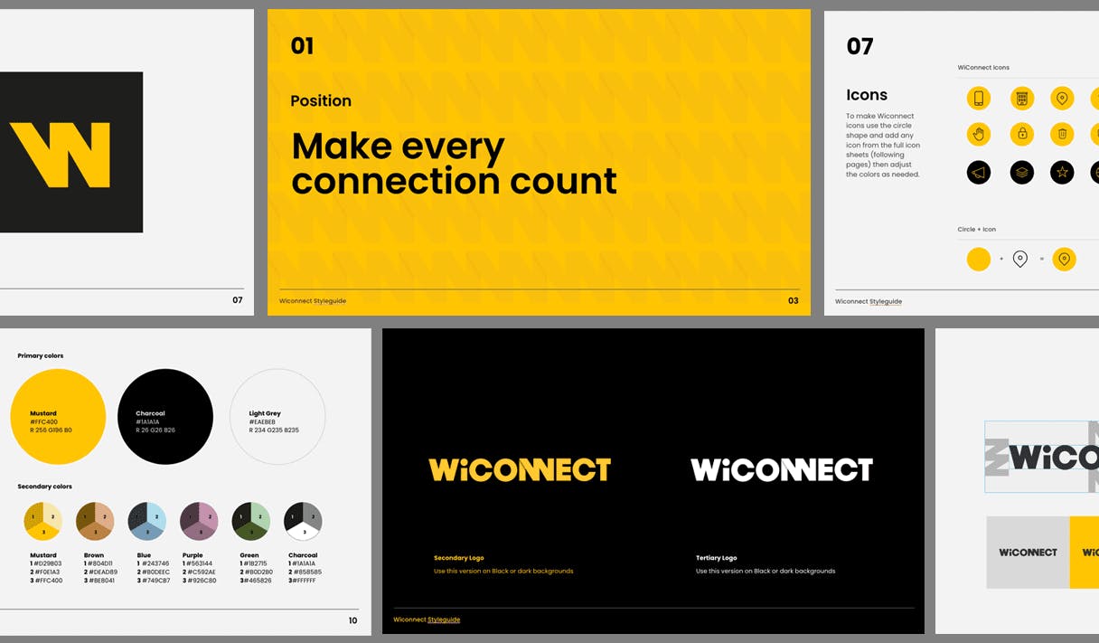 A collage of mocks from the WiConnect style guide.