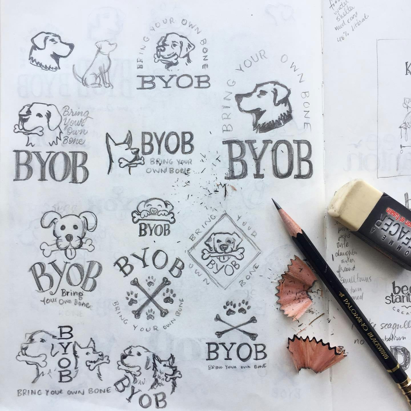 Sketches of the BYOB logo