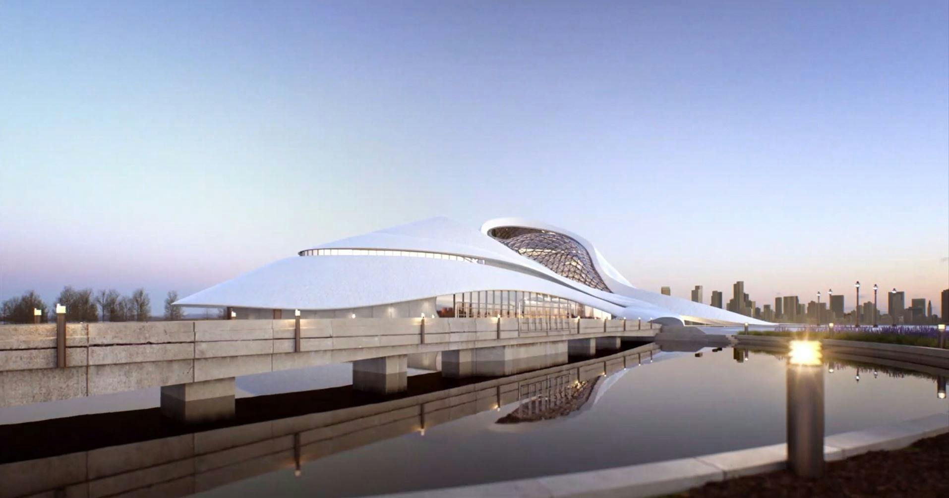 3D architecture of a sweeping white structure