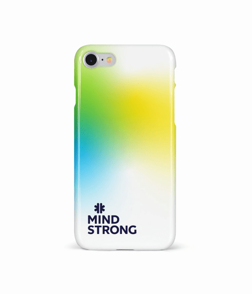 A mobile phone case in the style of Mindstrong's brand.
